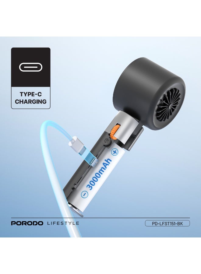 بورودو مروحة توربو محمولة، 13000 دورة في الدقيقة مع مصباح يدوي وشاشة رقمية / تصميم قابل للطي والحمل / سرعة رياح قابلة للتخصيص / بطارية قابلة لإعادة الشحن - أسود - Image 5