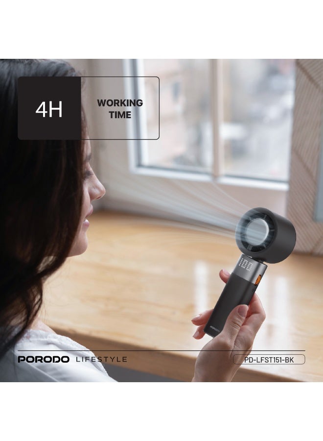 بورودو مروحة توربو محمولة، 13000 دورة في الدقيقة مع مصباح يدوي وشاشة رقمية / تصميم قابل للطي والحمل / سرعة رياح قابلة للتخصيص / بطارية قابلة لإعادة الشحن - أسود - Image 4