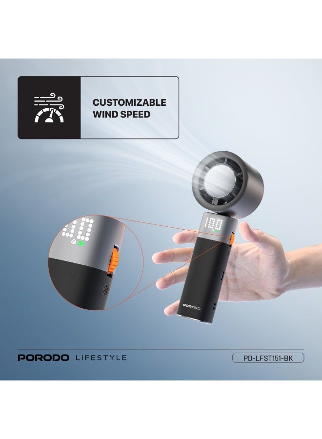 بورودو مروحة توربو محمولة، 13000 دورة في الدقيقة مع مصباح يدوي وشاشة رقمية / تصميم قابل للطي والحمل / سرعة رياح قابلة للتخصيص / بطارية قابلة لإعادة الشحن - أسود - Image 3
