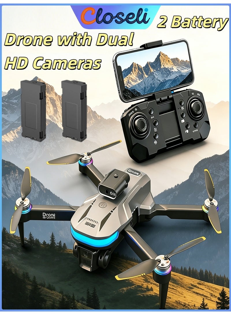 Closeli S5 Drone with Dual HD Cameras, FPV Drone, RC Quadcopter, Rechargeable Controller, 360° Flips, Brushless Motor, Intelligent Obstacle Avoidance, Optical Flow Hovering, 3 Speed Modes, One-Key Takeoff/Landing, Foldable Design, Long Flight Time, App Control (2 Batteries) - Image 1