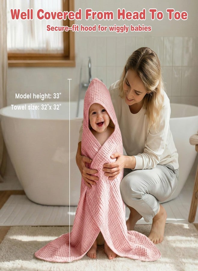 HUITAO Hooded Baby Bath Towels for Newborn, 2 Pack - 6-Layer 100% Muslin Cotton, Soft Absorbent Baby Towels with Hood for Babies, Infants & Toddlers, Large 32x32 Inch Unisex Newborn Baby Bath Essentials - Image 2