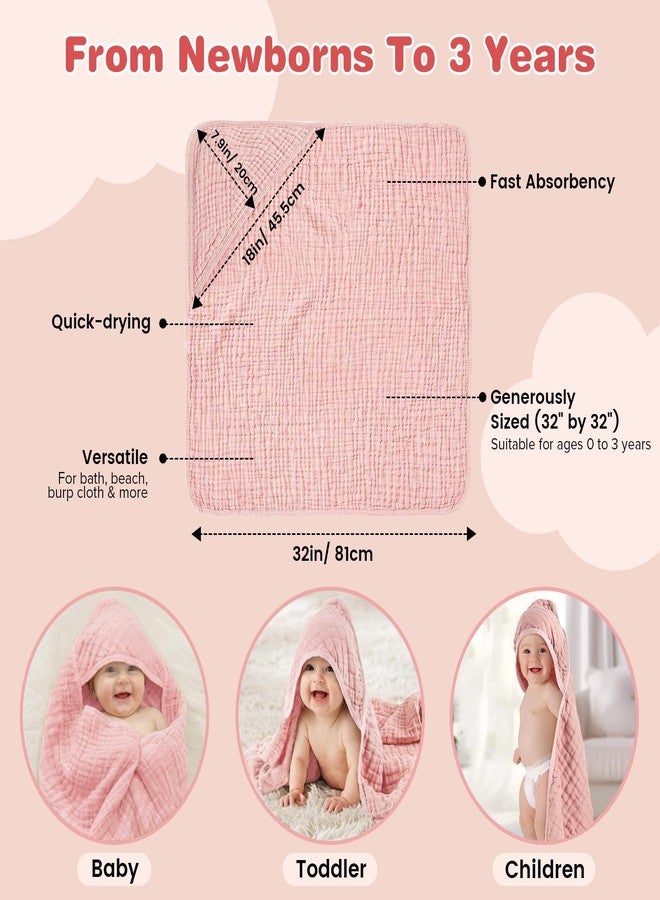 HUITAO Hooded Baby Bath Towels for Newborn, 2 Pack - 6-Layer 100% Muslin Cotton, Soft Absorbent Baby Towels with Hood for Babies, Infants & Toddlers, Large 32x32 Inch Unisex Newborn Baby Bath Essentials - Image 5