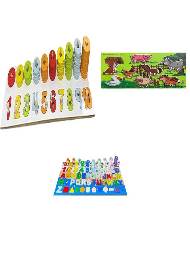 Kinder Creative Kinder Creative Peg Number Ring Counting Set,Chunky Stacking Farm Animals Puzzle,Alphabet & Numeric Magnetic Fishing Game, Educational Puzzle and Toys for Kids Pack of 3  - Image 1