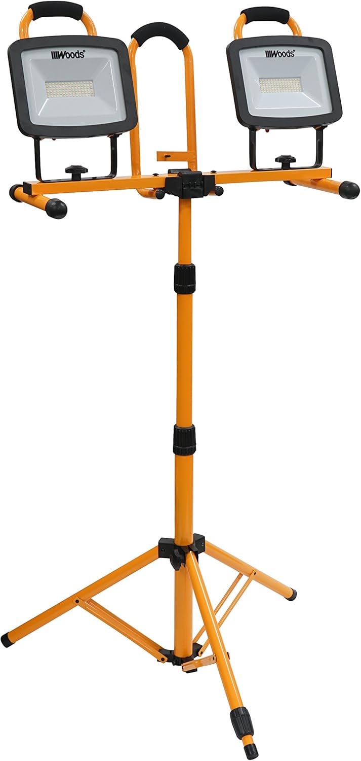 Woods Woods WL40272S Portable LED Duel Work Light On Steel Tripod 12000 Lumens 140 Watts 4000 Kelvin 5 Foot Cord OrangeBlack  - Image 1