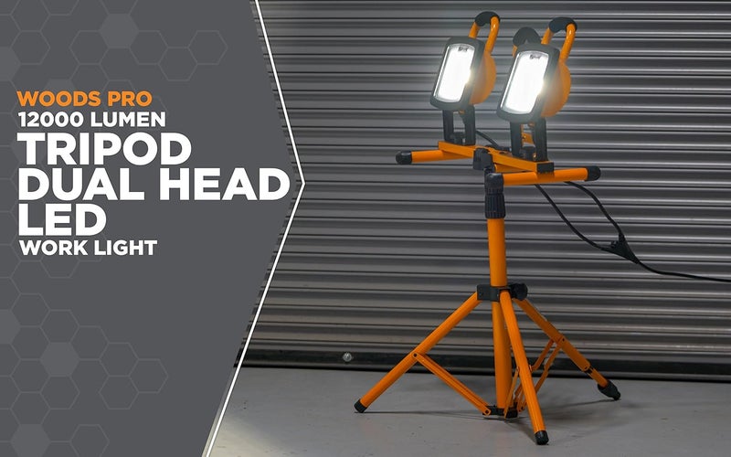 Woods Woods WL40272S Portable LED Duel Work Light On Steel Tripod 12000 Lumens 140 Watts 4000 Kelvin 5 Foot Cord OrangeBlack  - Image 3