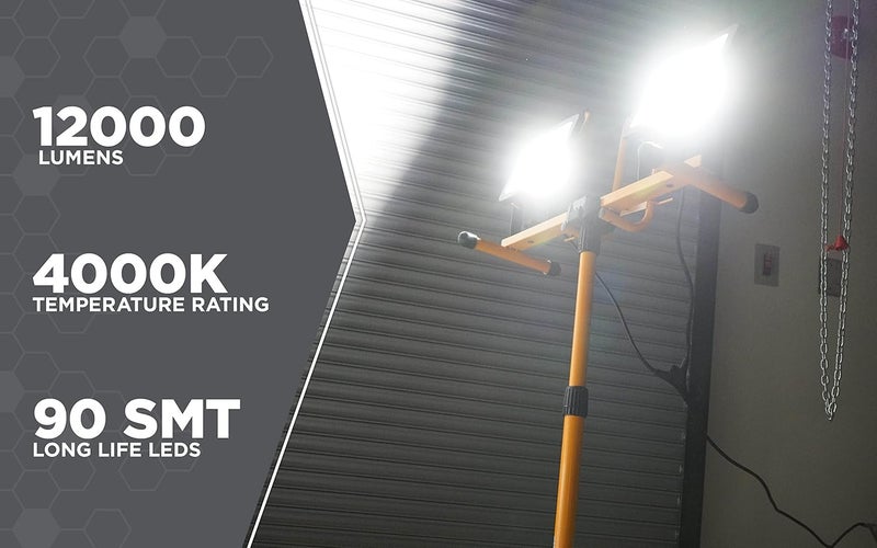 Woods Woods WL40272S Portable LED Duel Work Light On Steel Tripod 12000 Lumens 140 Watts 4000 Kelvin 5 Foot Cord OrangeBlack  - Image 4