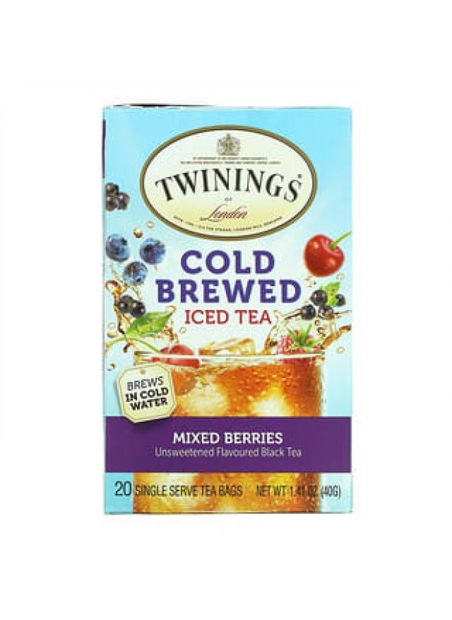 Twinings تويننجز، شاي مثلج بارد التحضير، شاي أسود بنكهة غير محلاة، توت مختلط، 20 كيس شاي، 1.41 أونصة (40 جم)  - Image 3