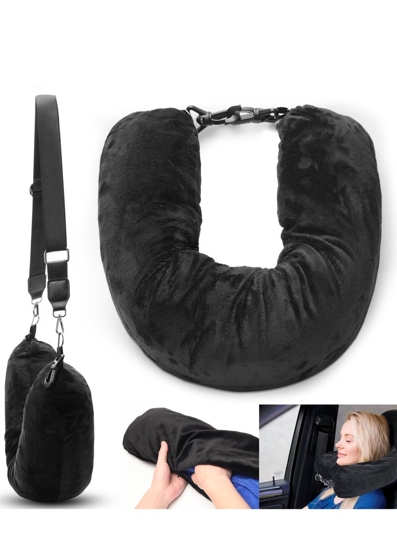 Excefore Travel Pillow Stuffable with Clothes, Transformable and Expandable Luggage Carry-On Solution, Fits 3 Days' Essentials, Only Travel Pillowcase, No Filler, Black Elastic Velvet - Image 1