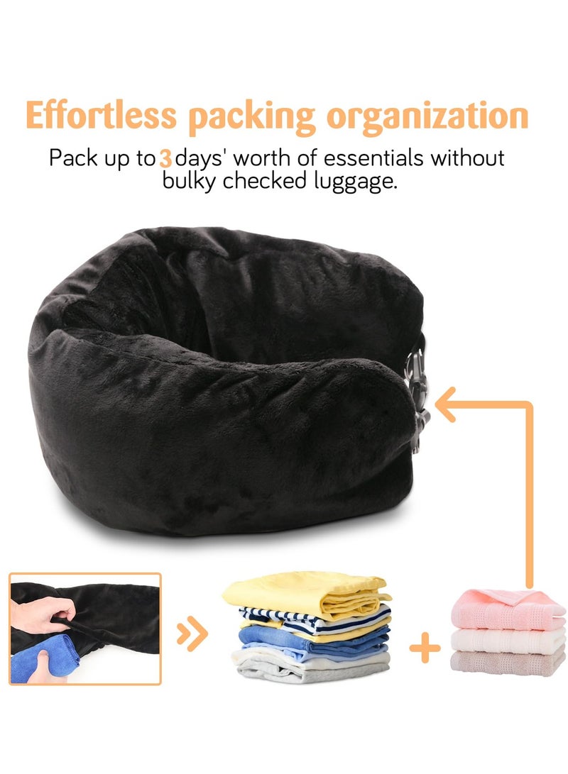 Excefore Travel Pillow Stuffable with Clothes, Transformable and Expandable Luggage Carry-On Solution, Fits 3 Days' Essentials, Only Travel Pillowcase, No Filler, Black Elastic Velvet - Image 2