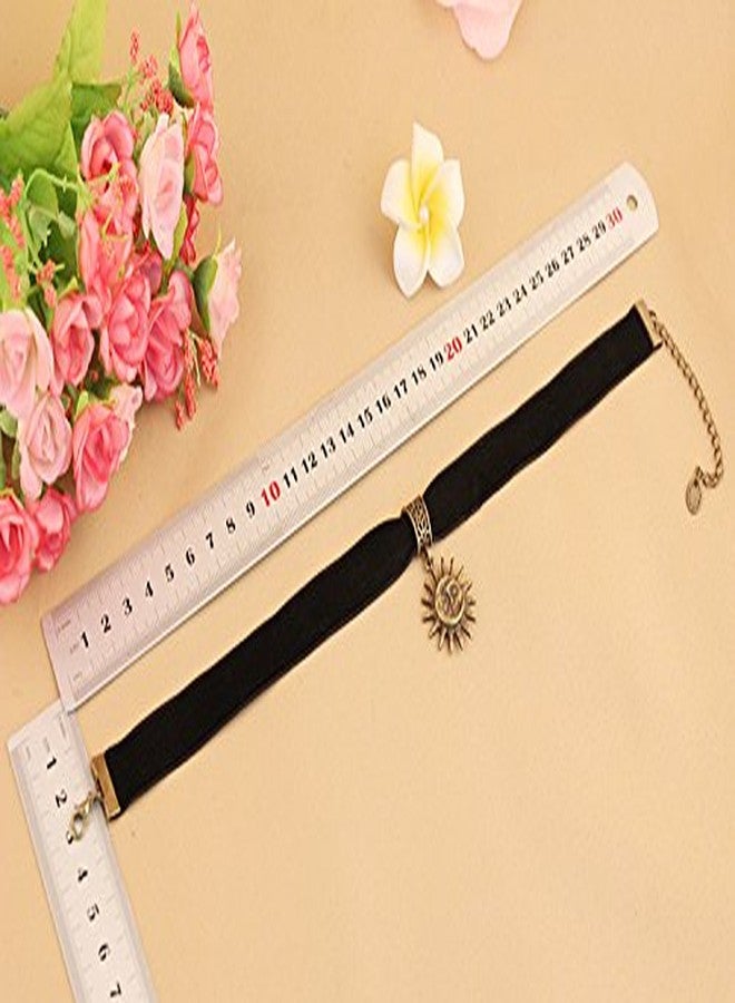 El Regalo Sun Face Gothic Style Black Lace Velvet Choker Pendant Necklace for Girls & Women - Image 3