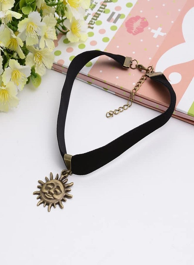 El Regalo Sun Face Gothic Style Black Lace Velvet Choker Pendant Necklace for Girls & Women - Image 2