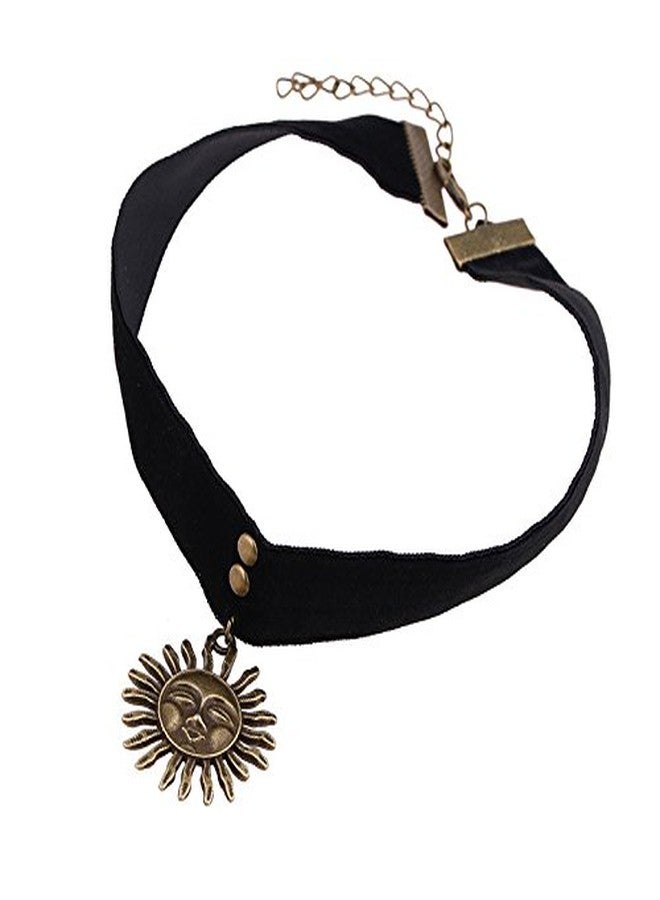 El Regalo Sun Face Gothic Style Black Lace Velvet Choker Pendant Necklace for Girls & Women - Image 1