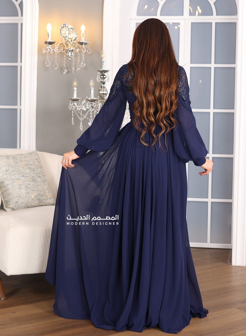 Modern Design An elegant design occasion dress with long transparent sleeves with a slit at the bottom to show the beauty of the dress. The dress comes with elegant pleats to make the dress look with the most beaut  - Image 2