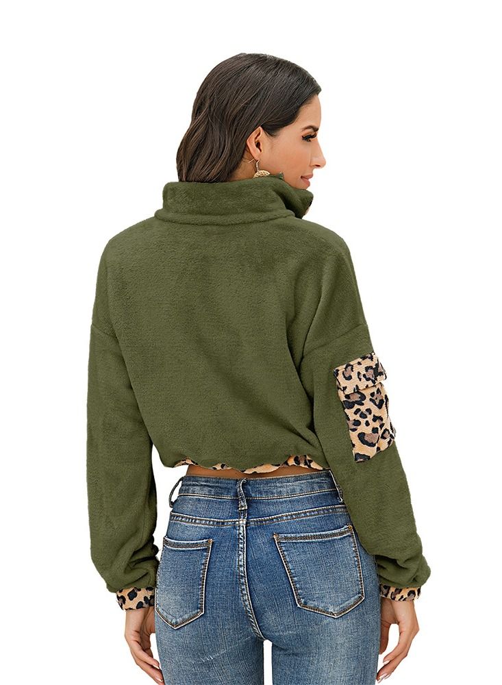 Loquat Leopard Color Matching Drawstring Pullover Green  - Image 2