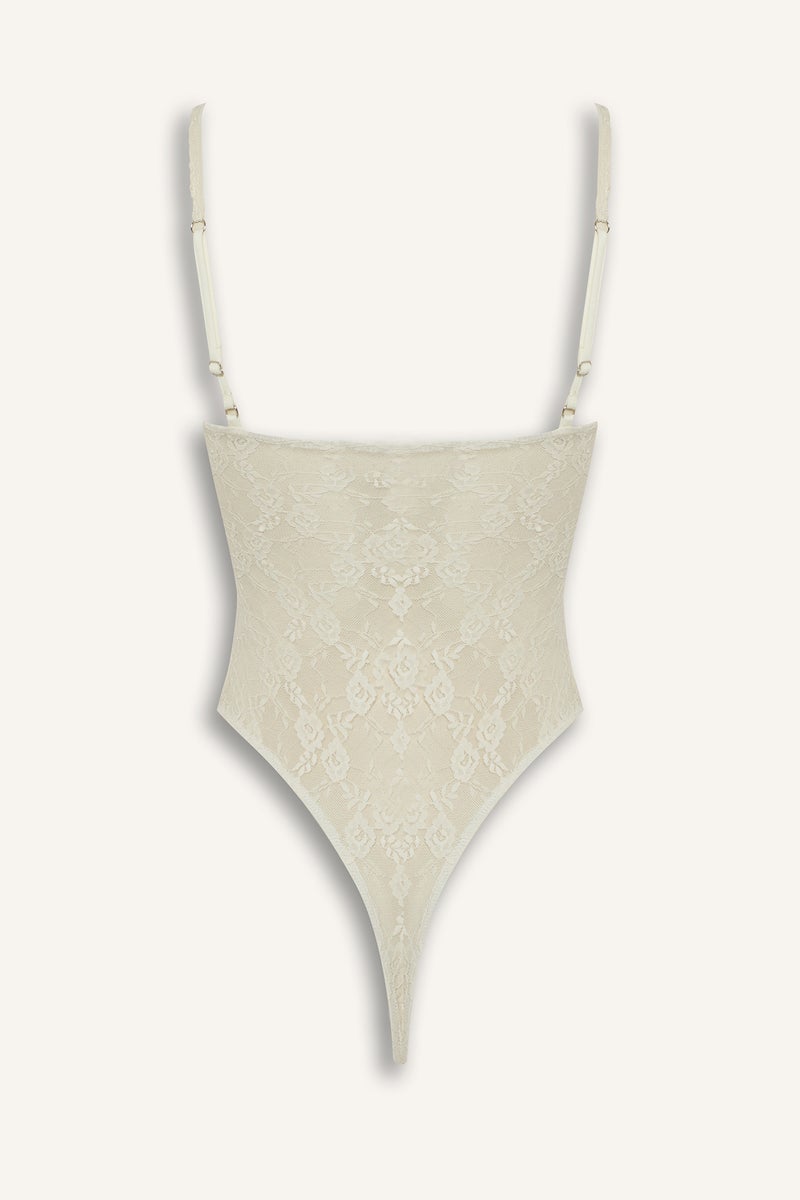 DeFacto Beige Woman Lace Thin Strappy Bodysuit Casual - Image 3