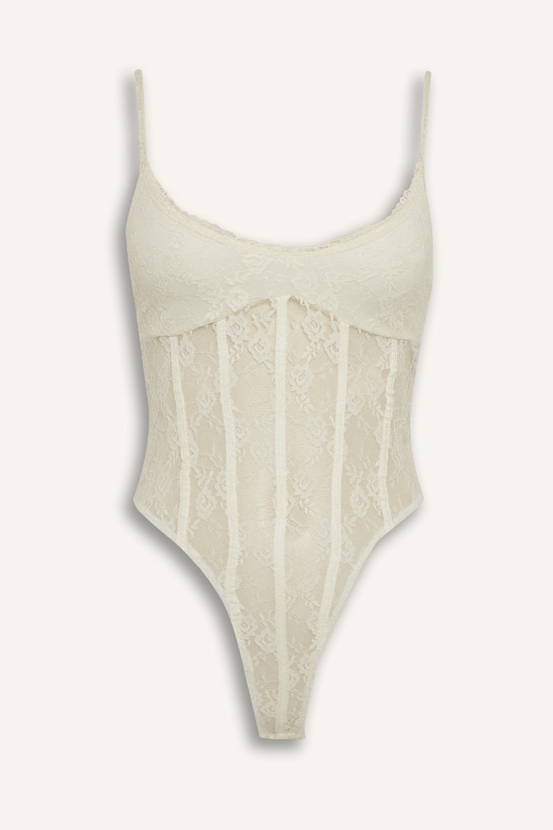 DeFacto Beige Woman Lace Thin Strappy Bodysuit Casual - Image 2