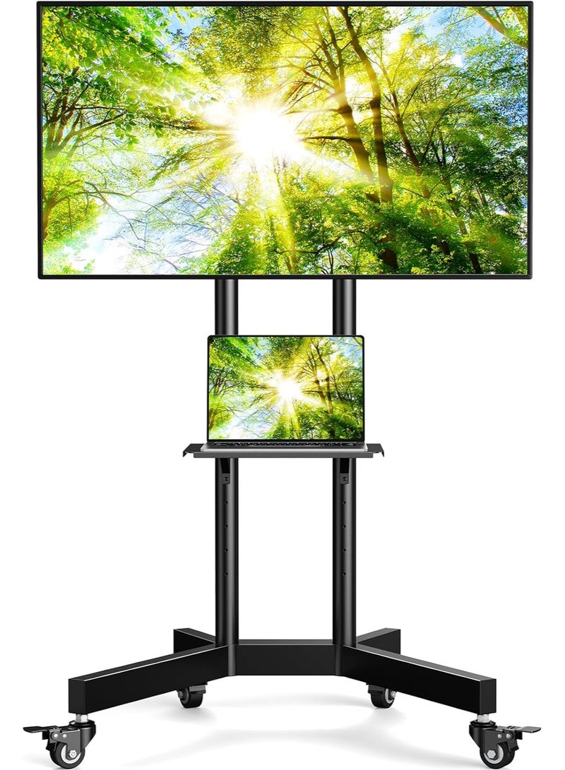Mobile TV Cart with Wheels for 32-65 Inch LCD LED Plasma Flat Screen TVs- Height Adjustable Rolling TV Stand Hold up to 132 lbs- Floor Stand with Tray Max VESA 600x400mm - Image 1