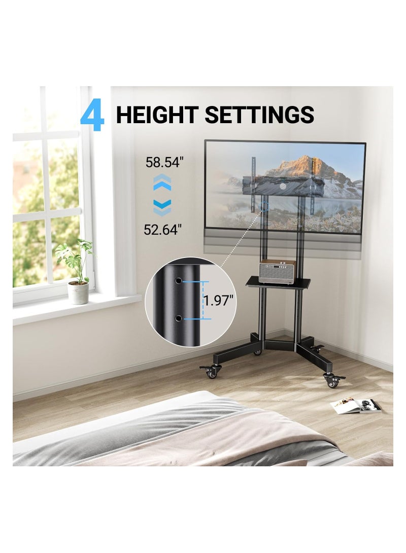 Mobile TV Cart with Wheels for 32-65 Inch LCD LED Plasma Flat Screen TVs- Height Adjustable Rolling TV Stand Hold up to 132 lbs- Floor Stand with Tray Max VESA 600x400mm - Image 5