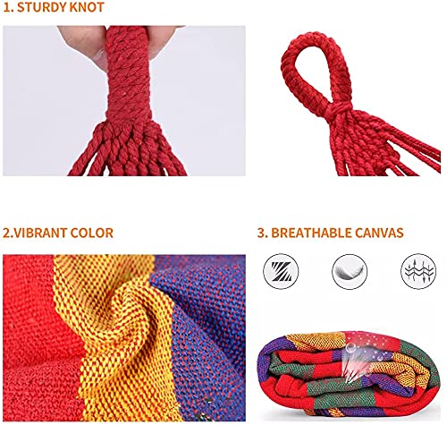 COSKIRA COSKIRA Canvas Cotton Hammock with Carrying bag Travel Beach Backyard etc Camping Hammock Striped Canvas Fabric Portable Garden Hammocks Ultralight Outdoor Beach Swing Bed with Strong Rope 200cm x 150cm  - Image 3