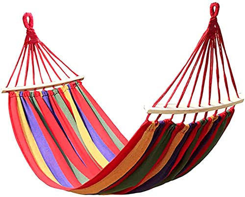 COSKIRA COSKIRA Canvas Cotton Hammock with Carrying bag Travel Beach Backyard etc Camping Hammock Striped Canvas Fabric Portable Garden Hammocks Ultralight Outdoor Beach Swing Bed with Strong Rope 200cm x 150cm  - Image 1