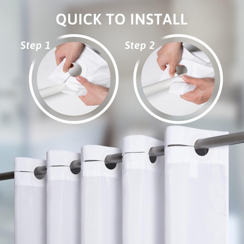 Furlinic 72x75 Waterproof No Hook Needed White Shower Curtain,Soft Polyester Fabric Bathroom Curtain with 10 Rustproof Split Grommet,Light Weighted & Washable, Hotel Style, Standard Size. - Image 2