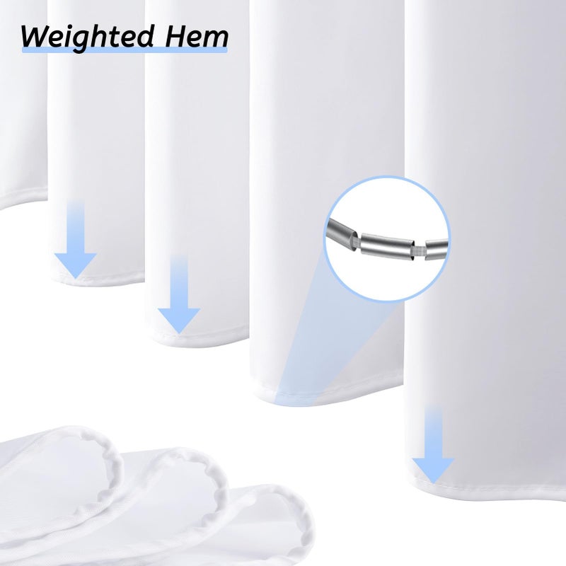 Furlinic 72x75 Waterproof No Hook Needed White Shower Curtain,Soft Polyester Fabric Bathroom Curtain with 10 Rustproof Split Grommet,Light Weighted & Washable, Hotel Style, Standard Size. - Image 3