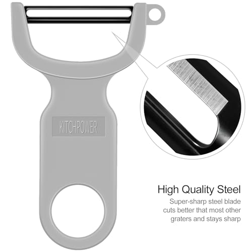 KITCHPOWER Original Vegetable Peeler, Potato Peelers for kitchen Carbon Steel Blade 3-Pack Grey/Blue/Black - Image 5