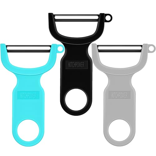 KITCHPOWER Original Vegetable Peeler, Potato Peelers for kitchen Carbon Steel Blade 3-Pack Grey/Blue/Black - Image 1