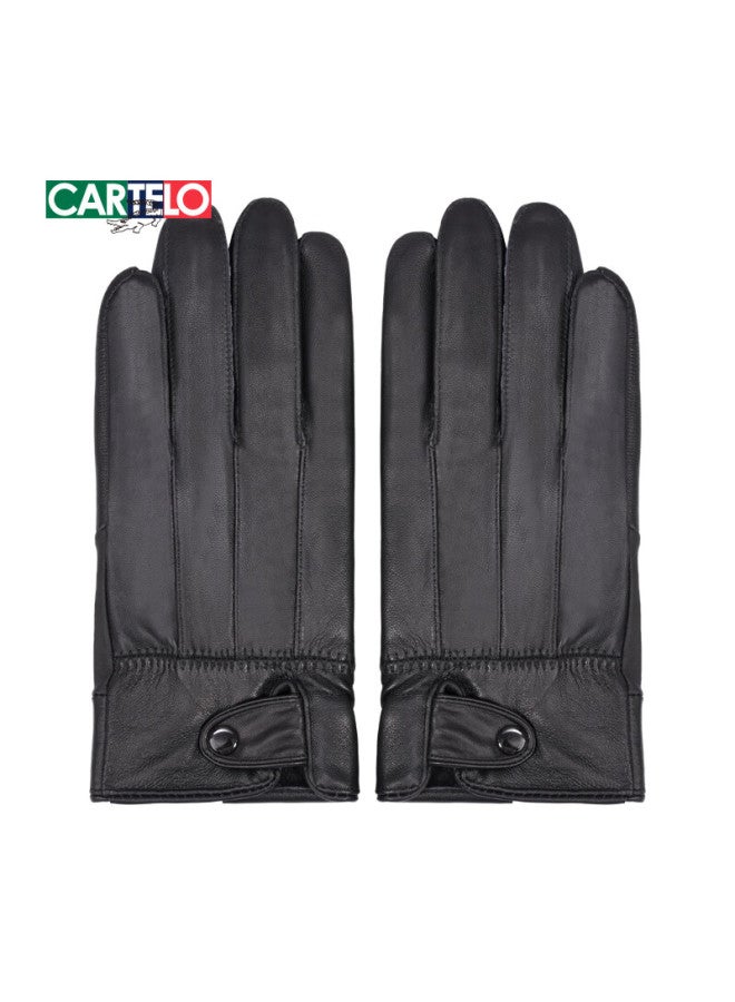 Cartelo Men's Genuine Leather Gloves Autumn Winter Fleece Lined Thickened Windproof Warm Lambskin Riding Driving Gloves - Image 1