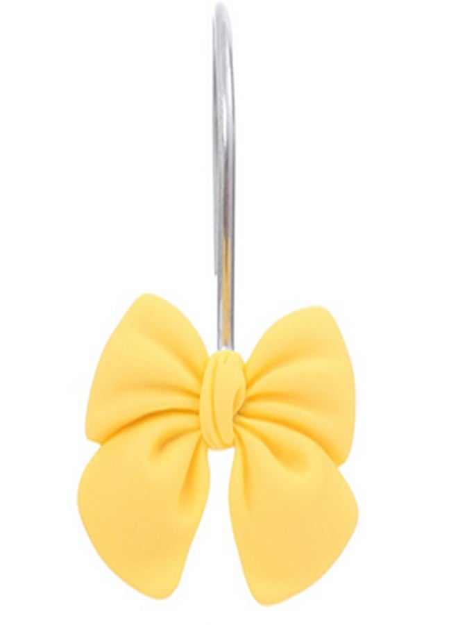 Hdtyyln 12Pcs Shower Curtain Hooks, Pink Yellow Bow Resin Shower Curtain Hooks, Cute Decorative Girly Metal Hangers, Lovely Girls Curtain Rings for Home Dormitory Bathroom Waterproof Decor, Rust Proof - Image 4