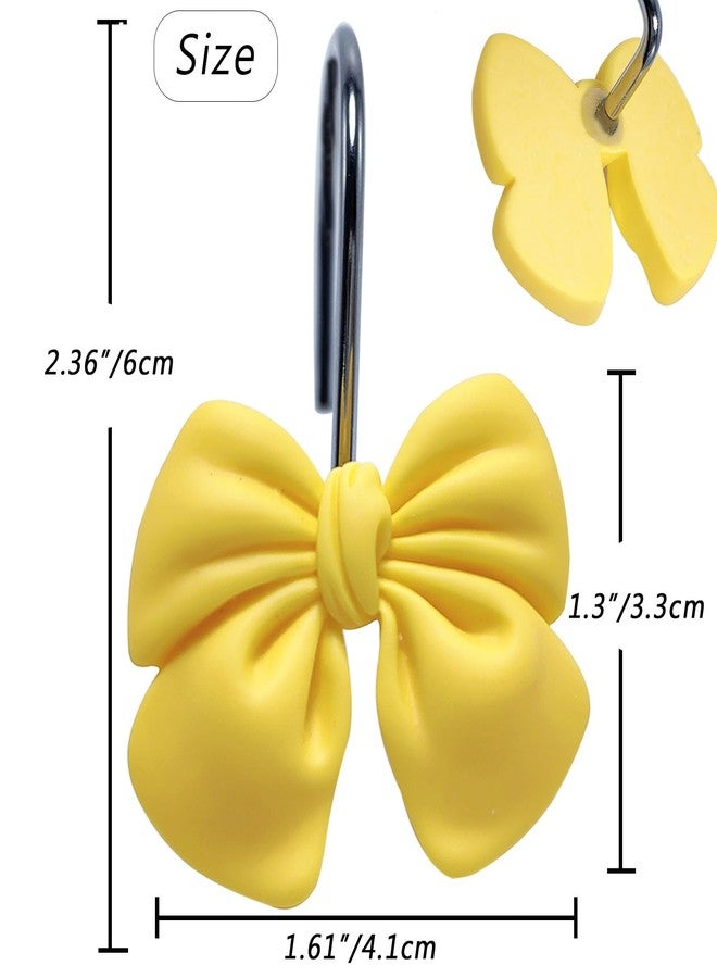 Hdtyyln 12Pcs Shower Curtain Hooks, Pink Yellow Bow Resin Shower Curtain Hooks, Cute Decorative Girly Metal Hangers, Lovely Girls Curtain Rings for Home Dormitory Bathroom Waterproof Decor, Rust Proof - Image 3