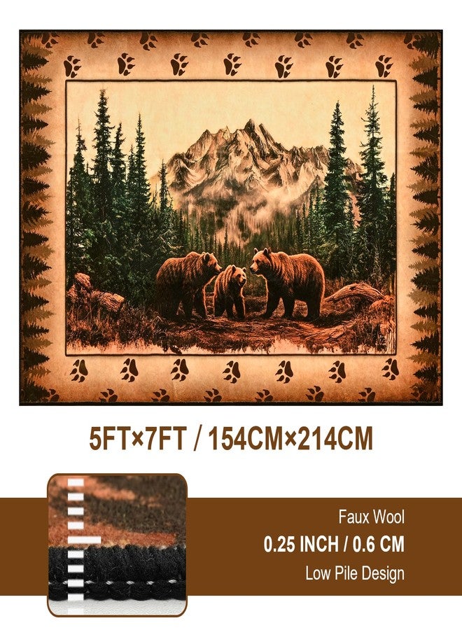 FRAMICS Rustic Cabin Area Rug 5x7, Farmhouse Lodge Bear Moose Deer Rug Washable Non Slip,Country Wildlife Area Rugs for Living Room Bedroom, Soft Faux Wool Throw Rugs Carpet Low Pile, Vintage Decor - Image 2