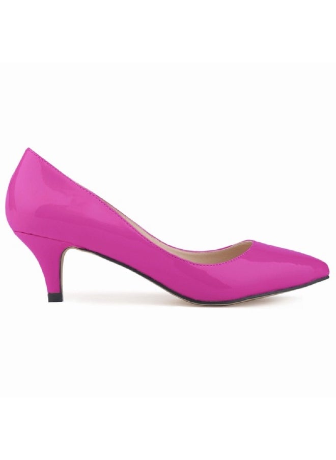 Loquat Pointed Toe Candy Color Low-Cut Low-Vamp Mid Heel Bridesmaid Wedding Shoes 5cm magenta  - Image 2