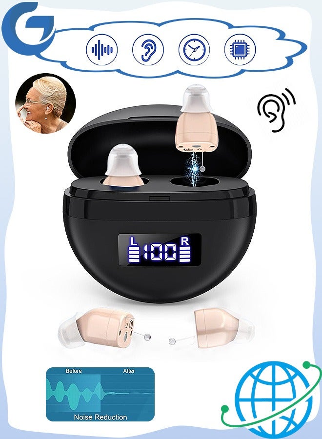 Urit Hearing Aids, Invisible Magnetic Assistive Listening Devices, Contact Charging Box with LED Power Display (Black) - Image 1