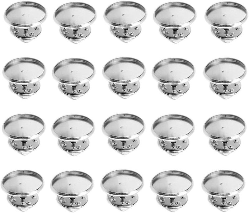 كلاراكو 20 قطعة من دبابيس ربط الفراشات المعدنية، دبابيس خلفية بديلة فارغة لصنع الحرف اليدوية، فضية اللون، 16 مم - Image 1