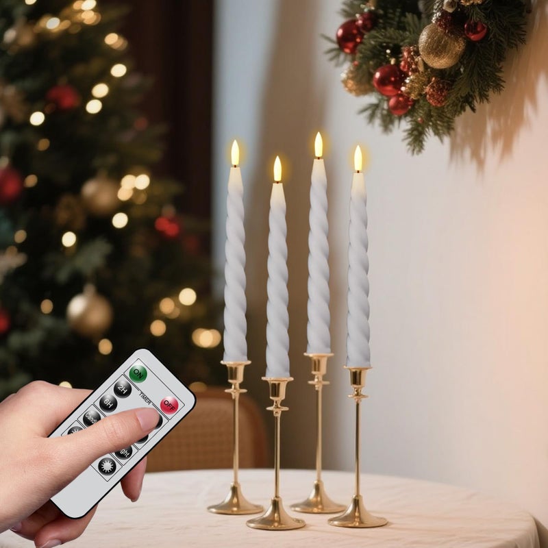 Eldnacele Flameless Flickering Taper Candles with Remote and Timer, Battery Operated Spiral Window Real Wax Candles White LED Candlesticks for Dinner Home Indoor Holiday Decor(2pcs, D0.78Ã—H9.75) - Image 4