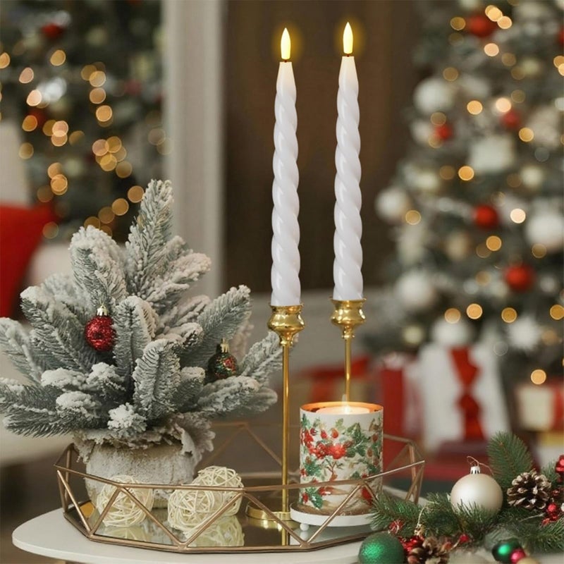 Eldnacele Flameless Flickering Taper Candles with Remote and Timer, Battery Operated Spiral Window Real Wax Candles White LED Candlesticks for Dinner Home Indoor Holiday Decor(2pcs, D0.78Ã—H9.75) - Image 3
