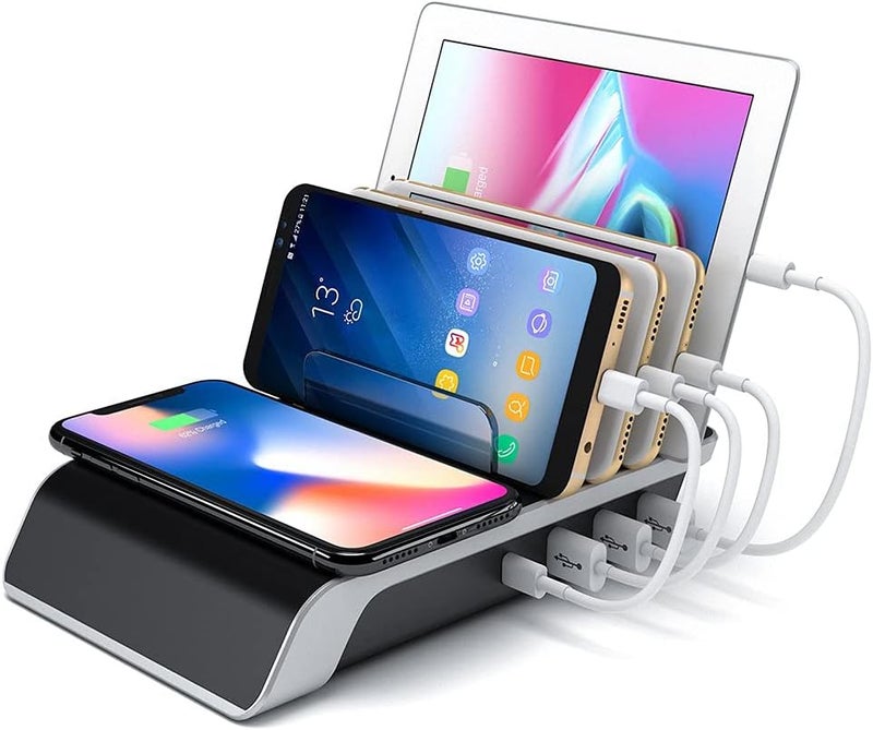 woobles Fast Charger Charging Station with Wireless Charger Wireless Charger Stand for Multiple Device 4 Port Charging Dock - Image 1