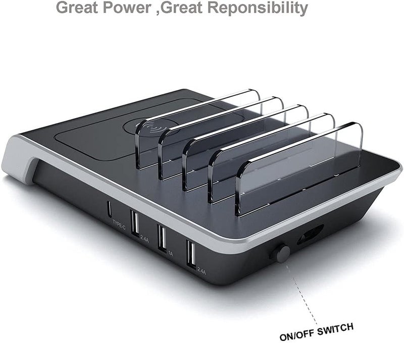woobles Fast Charger Charging Station with Wireless Charger Wireless Charger Stand for Multiple Device 4 Port Charging Dock - Image 5