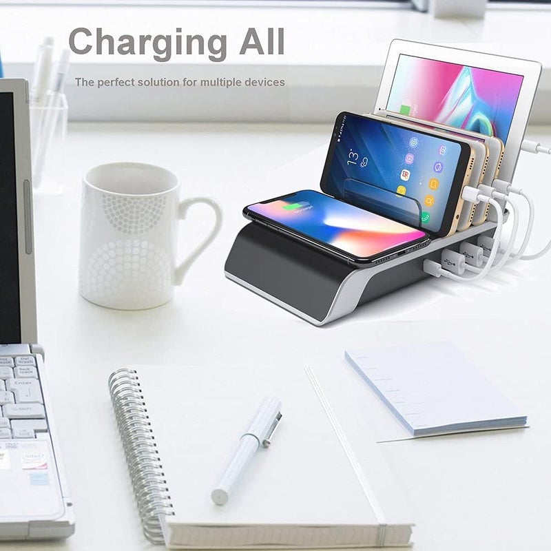woobles Fast Charger Charging Station with Wireless Charger Wireless Charger Stand for Multiple Device 4 Port Charging Dock - Image 2
