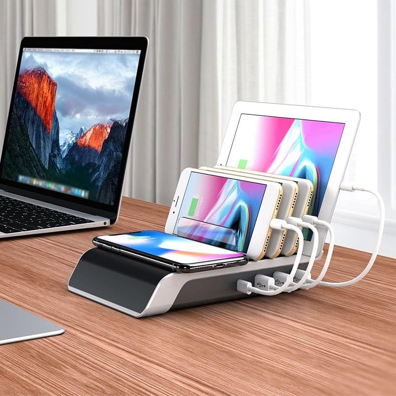 woobles Fast Charger Charging Station with Wireless Charger Wireless Charger Stand for Multiple Device 4 Port Charging Dock - Image 3
