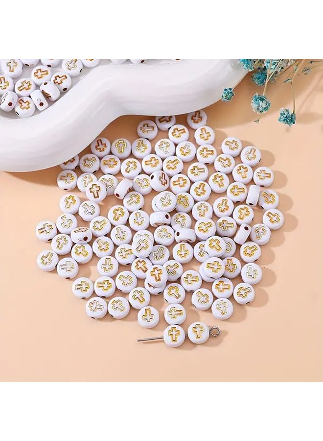 100 قطعة من خرز الصليب الأكريليك بتصميم ذهبي لصنع المجوهرات - Image 2
