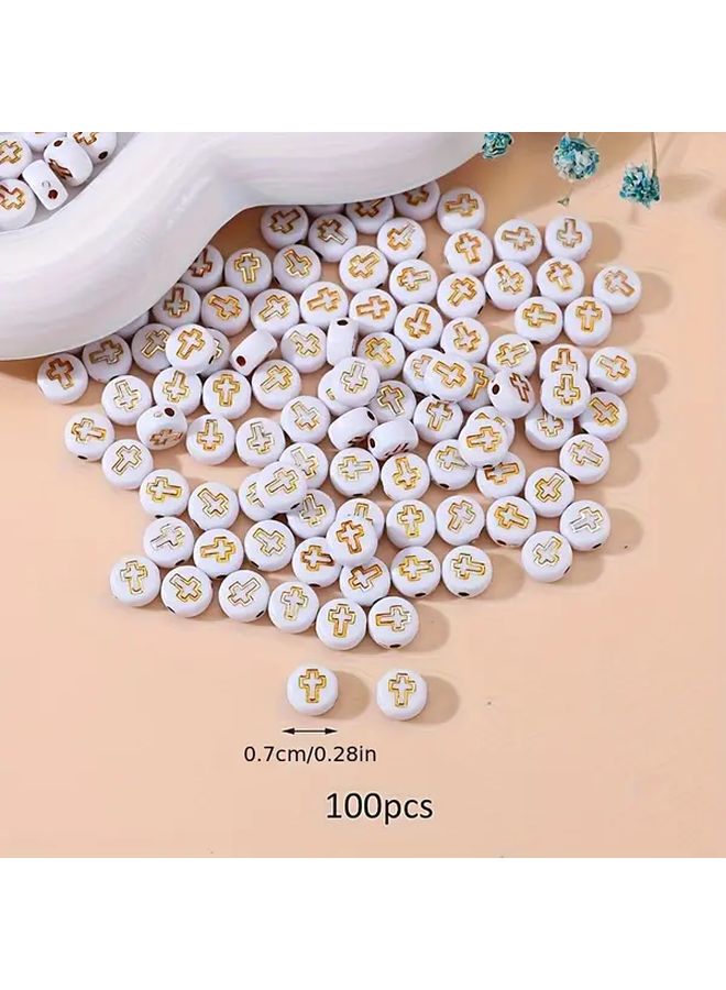 100 قطعة من خرز الصليب الأكريليك بتصميم ذهبي لصنع المجوهرات - Image 4