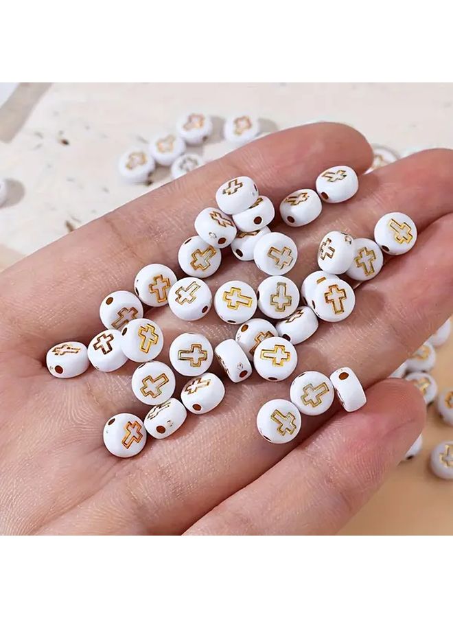100 قطعة من خرز الصليب الأكريليك بتصميم ذهبي لصنع المجوهرات - Image 1