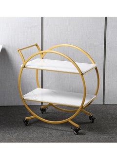 YINZUO Luxury Gold Bar Cart with Marble Shelves – 2-Tier Round Metal Serving Cart on Wheels for Home, Kitchen, and Dining – Modern Rolling Beverage Cart with Handle for Easy Mobility  - Image 1