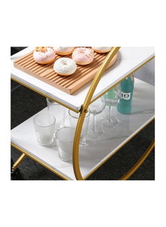 YINZUO Luxury Gold Bar Cart with Marble Shelves – 2-Tier Round Metal Serving Cart on Wheels for Home, Kitchen, and Dining – Modern Rolling Beverage Cart with Handle for Easy Mobility  - Image 3