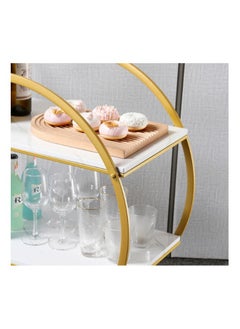 YINZUO Luxury Gold Bar Cart with Marble Shelves – 2-Tier Round Metal Serving Cart on Wheels for Home, Kitchen, and Dining – Modern Rolling Beverage Cart with Handle for Easy Mobility  - Image 4