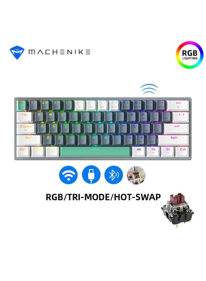 Machenike K500 B61 Tri-Mode Mechanical Keyboard 61 Keys Hot Swappable RGB Gaming Keyboard with Brown Switches - Image 1
