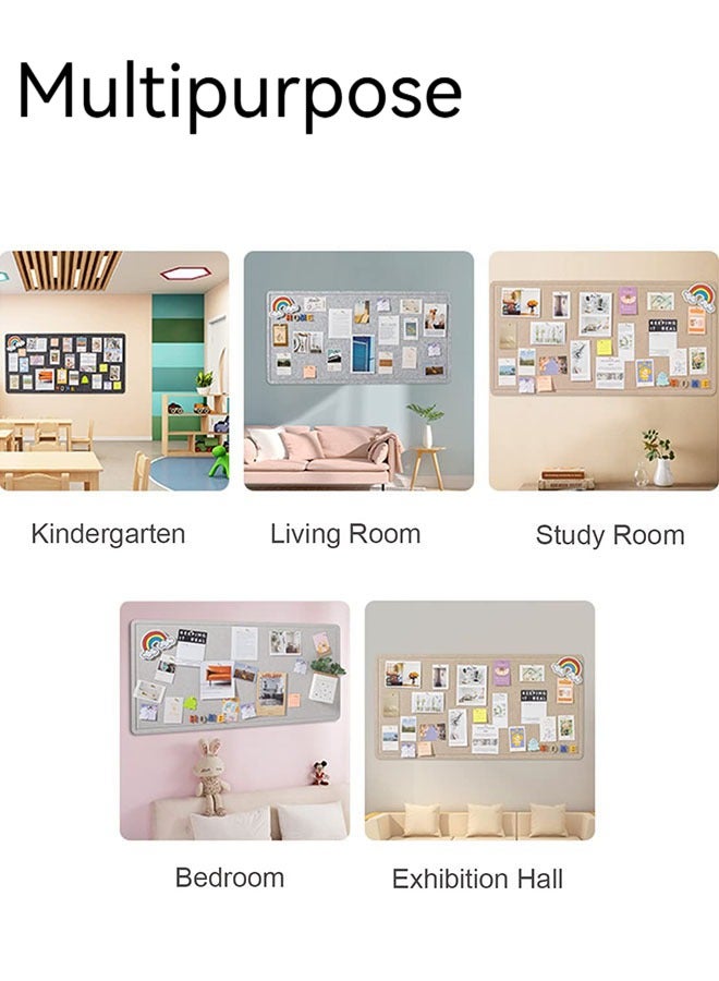لوحة إعلانات كبيرة، 60×120 سم، لوحة زخرفية من اللباد مزودة بـ 25 دبوس دفع، بديل للوحة الفلين الجدارية، لوحة صور قابلة للطي، لوحة رؤية ذاتية اللصق، لوحة مزاجية للمدرسة والمنزل (كاكي فاتح) - Image 5
