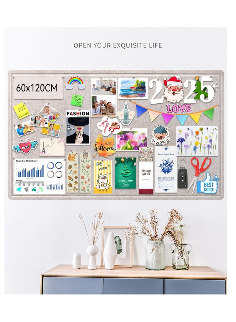 لوحة إعلانات كبيرة، 60×120 سم، لوحة زخرفية من اللباد مزودة بـ 25 دبوس دفع، بديل للوحة الفلين الجدارية، لوحة صور قابلة للطي، لوحة رؤية ذاتية اللصق، لوحة مزاجية للمدرسة والمنزل (كاكي فاتح) - Image 1